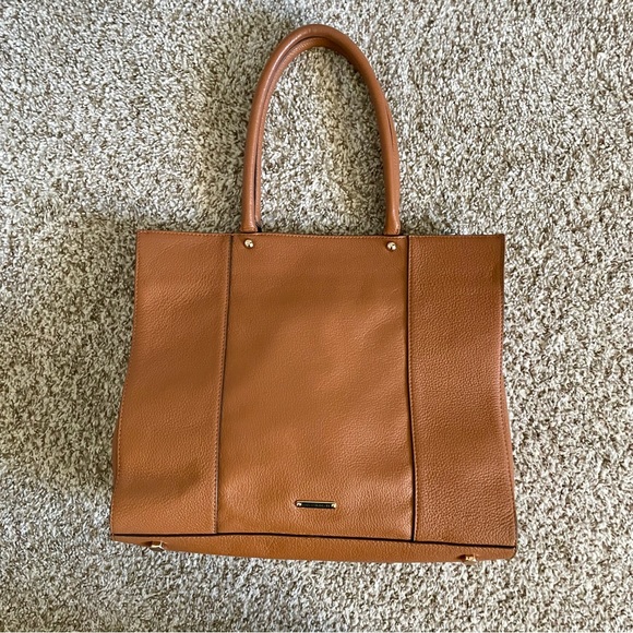 Rebecca Minkoff Caramel Brown Pebbled Leather Tote Bag Purse Black Lining - Picture 2 of 16